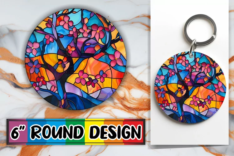 Stained Glass Tree Round Design Colorful Sublimation