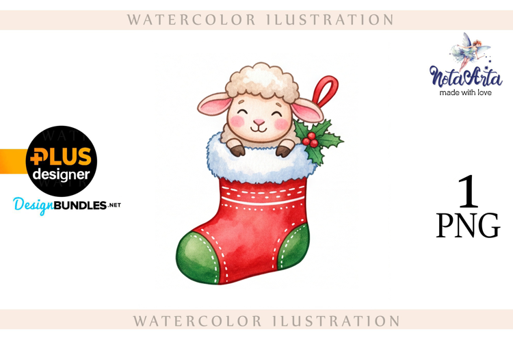 Christmas Sheep in Watercolor Style