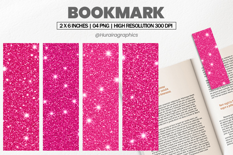 Bright Pink Glitter Bookmarks PNG, Bookmark Sublimation