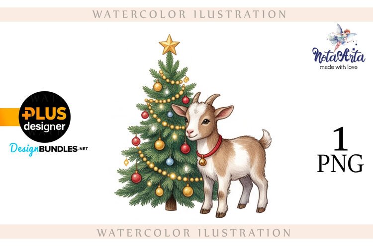 Christmas Goat in Watercolor Style example image 1