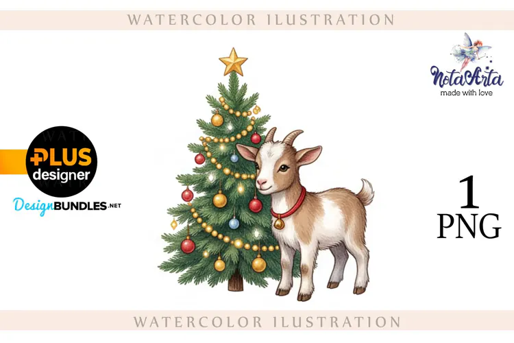 Christmas Goat in Watercolor Style