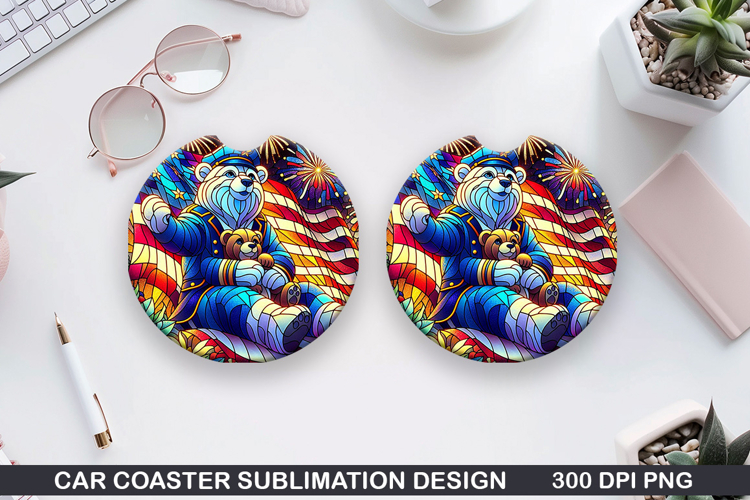 Bear Car Coaster Sublimation, 4th Of July Coaster PNG