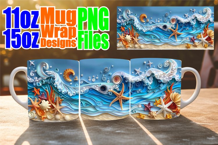 3D Ocean Mug Wrap - Summer Sublimation 11oz/15oz