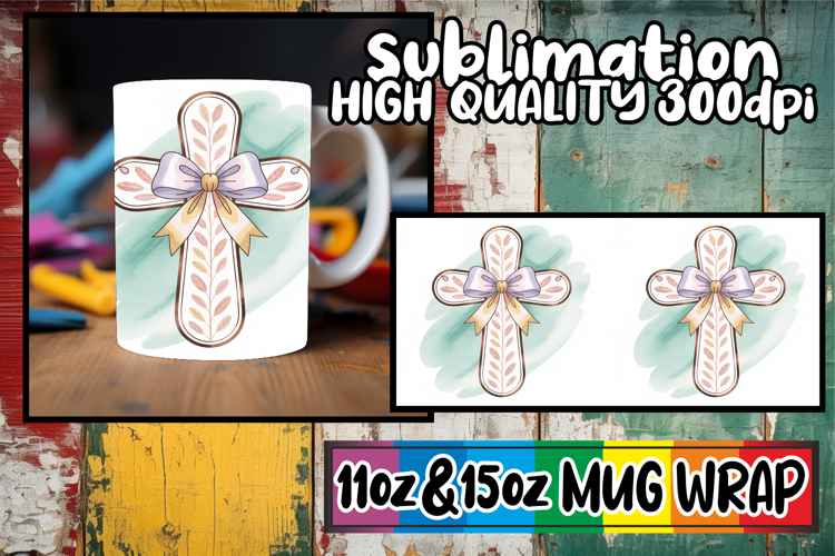 Sunshine bliss sublimation mug wrap, Cross and Bow