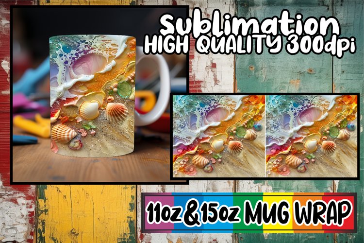 Coastal Charm Mug Wrap Sublimation, 11oz 15oz