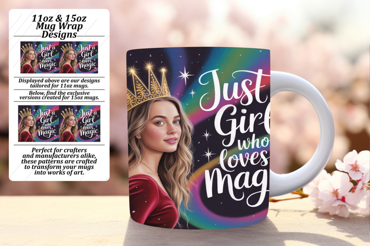 Elegant 15oz Mug Wrap Png Design , Just A Girl