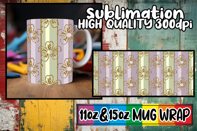 Sweet nostalgia 11oz 15oz mug wrap, Gold Flower