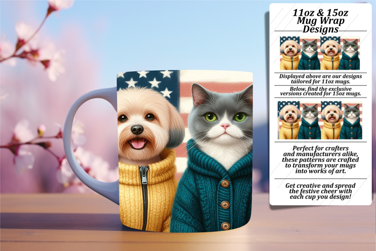 CHIC 11oz PNG Mug Wrap Template , Dog and cat