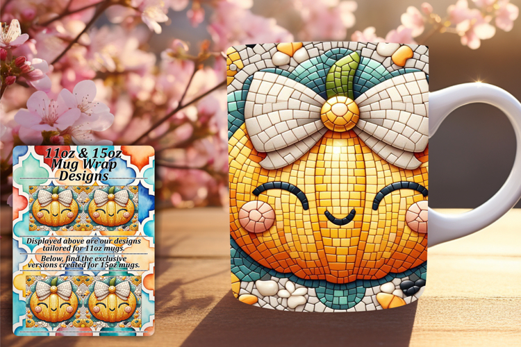 Gift 11oz Mug Wrap Png Artwork , Cute Pumpkin