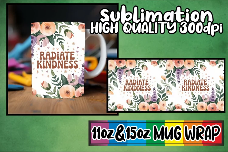 Joyful sips 11oz 15oz sublimation wrap, Flower Quote