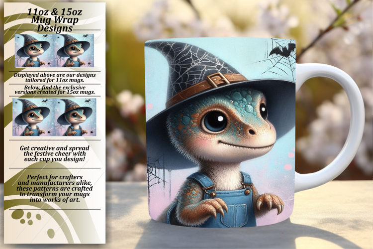 Glamorous 15oz Mug Wrap Png Artwork , Halloween Dino