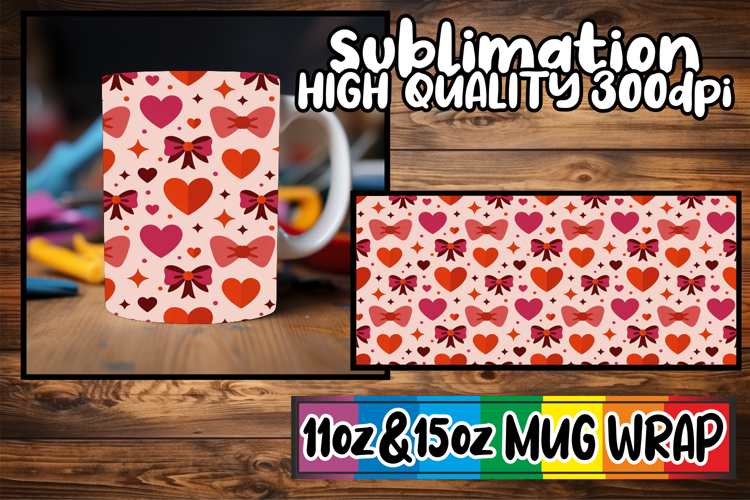 Happy dreams 11oz 15oz sublimation wrap, Valentines Pattern