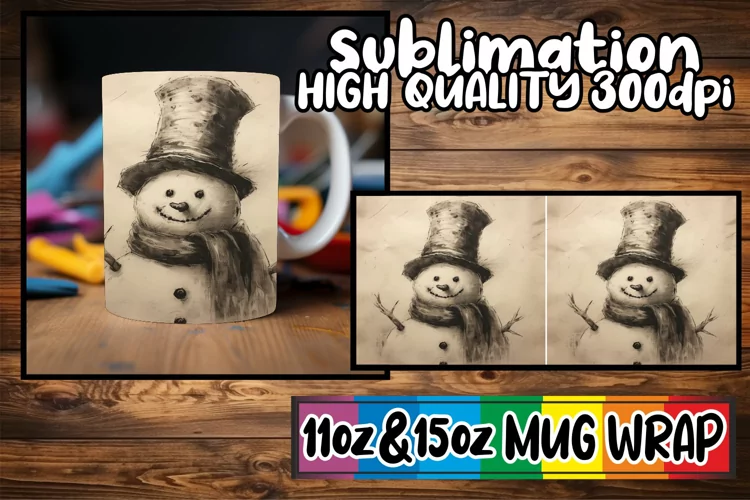 Snowman Cheer Mug Wrap - Festive Winter Scene