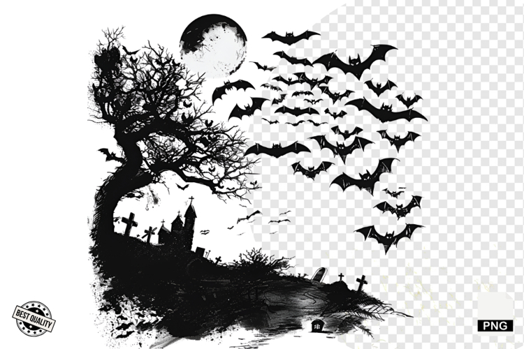 Black and White Halloween Autumn Clipart example image 1