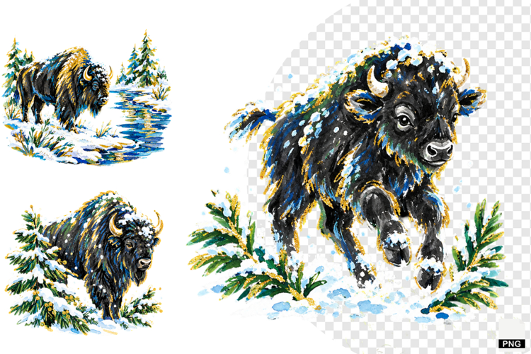 Winter Snowy Bison Clipart
