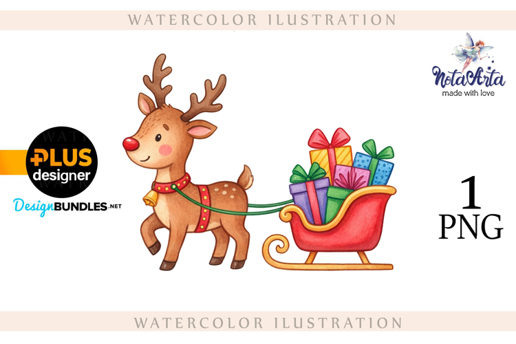 Christmas deer watercolor illustration