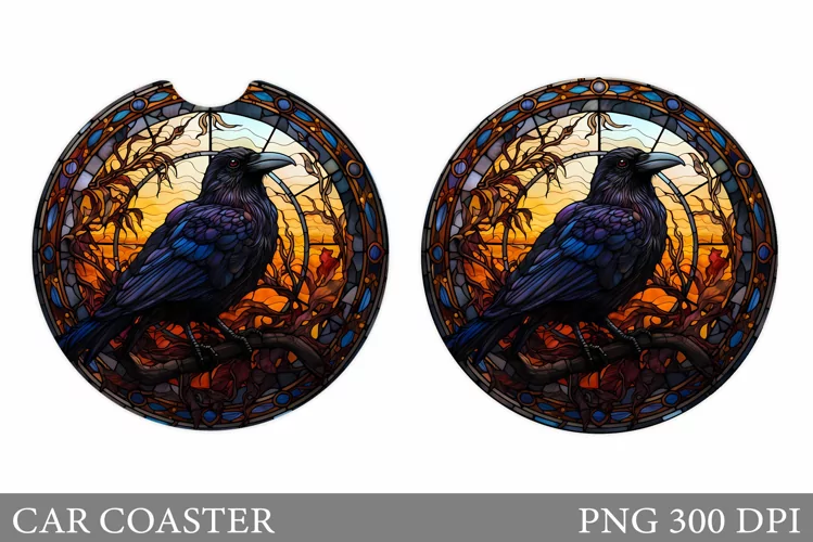 Stained Glass Raven Car Coaster. Raven Car Coaster Design