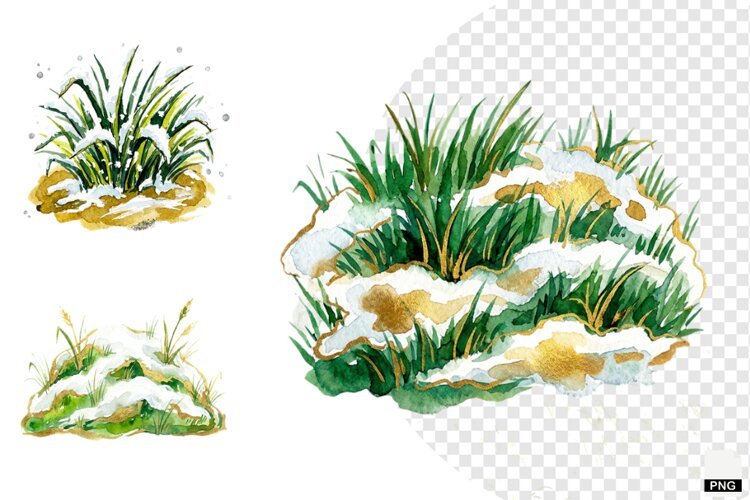 Winter Snowy Grass Clipart example image 1
