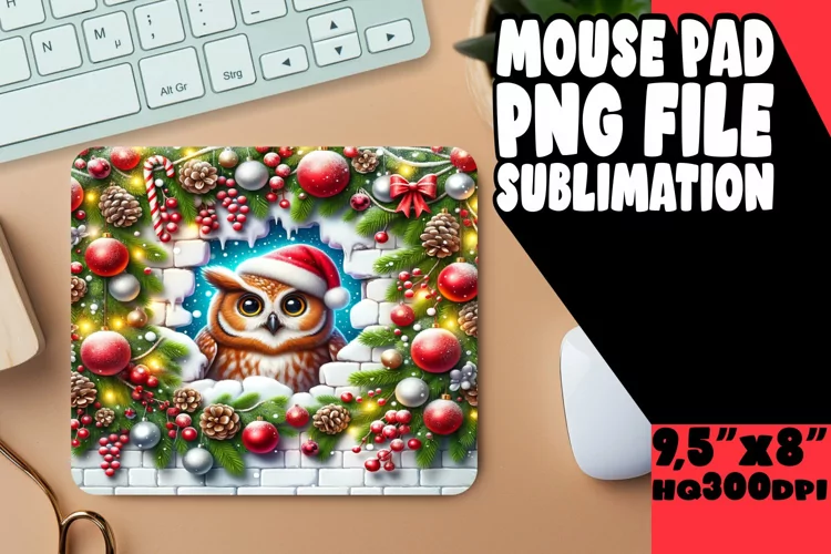 Festive 3D Desk Mat with Hole in Wall
