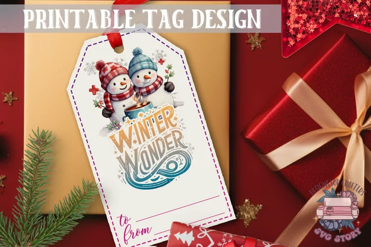 Watercolor Christmas Gift Tag Winter Wonder Ornaments PNG