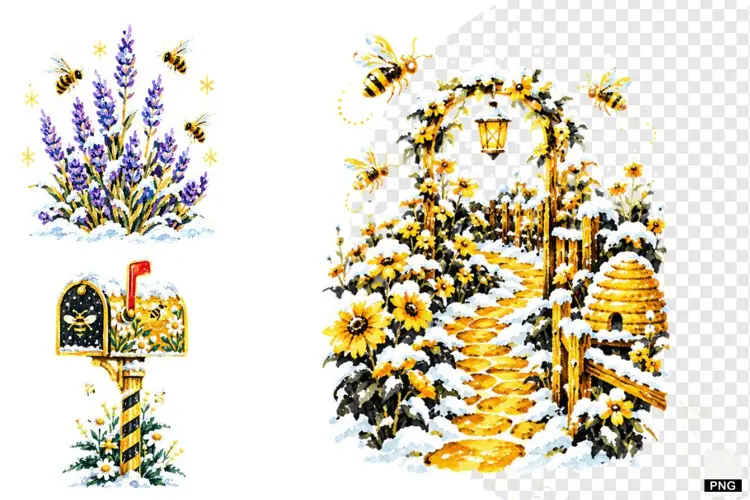 Winter Bees Garden Clipart