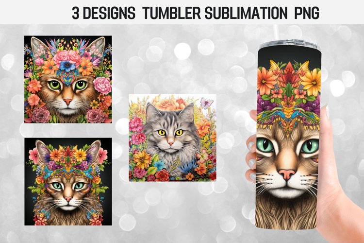 Flora   Cat Tumbler Wrap Sublimation Designs