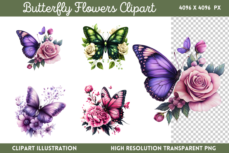 Butterfly Flowers Clipart PNG