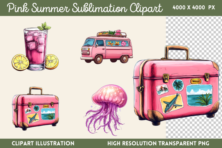 Pink Summer Sublimation Clipart PNG