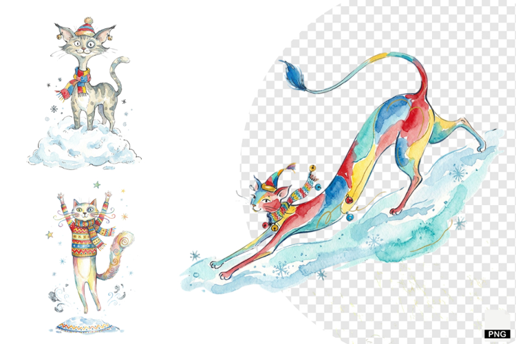 Quirky Winter Cats PNG