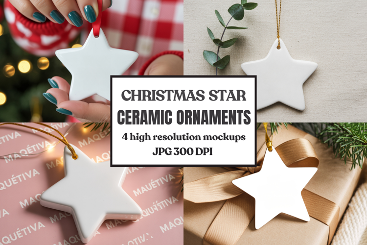 Christmas Star Ceramic Ornaments Mockup | Holiday Star Ornam