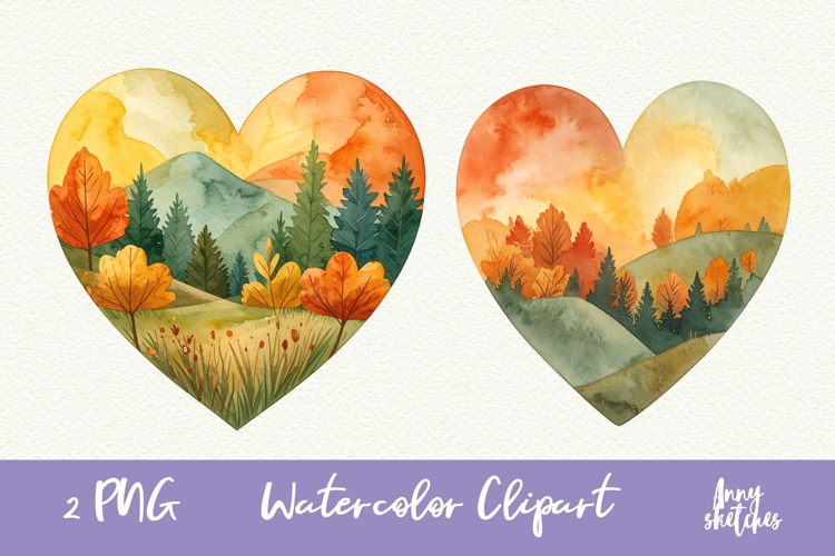 Fall Heart Autumn Landscape Sublimation PNG Baking Clipart