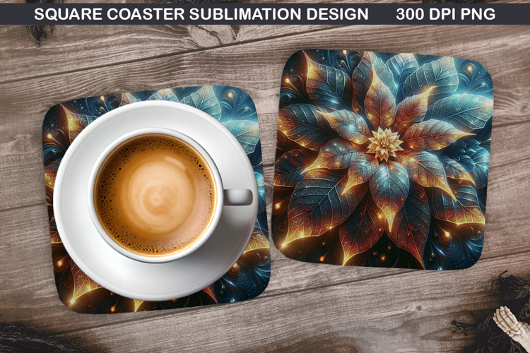 Poinsettias Coaster Sublimation, Christmas Coaster PNG