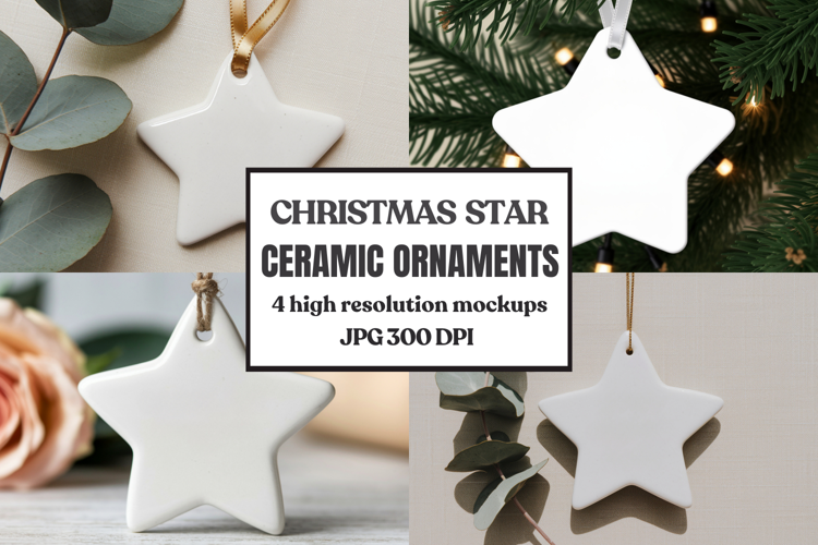 Christmas Star Ceramic Ornaments Mockup