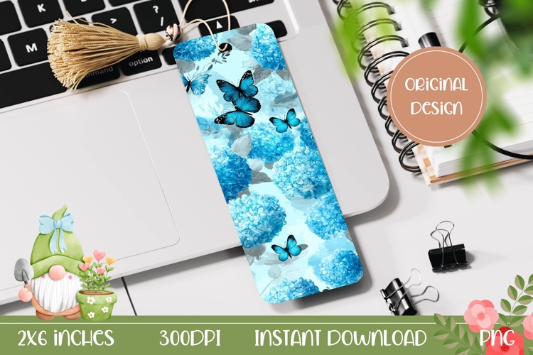 Blue Flowers Bookmark, Blue Hydrangea Bookmark Printable