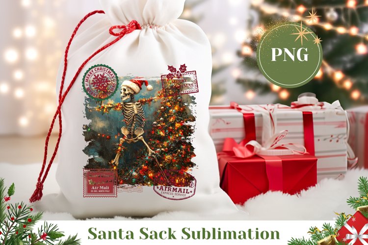 Christmas Skeleton Santa Sack, Christmas Tree Gift Bag