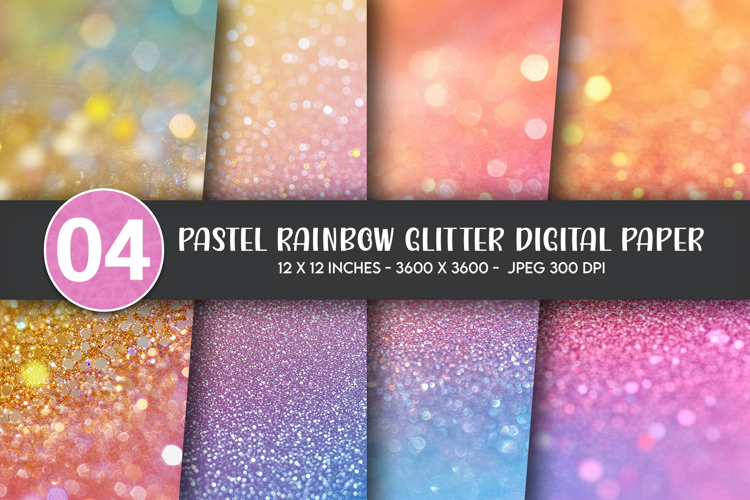 Pastel Rainbow Glitter Digital Paper