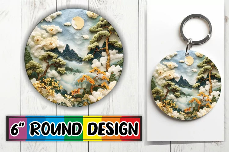 Spring View 3D Circle Kaychain Sublimation Embroidery Print