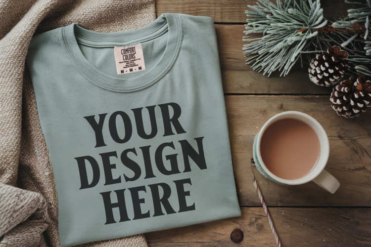 Bay Comfort Colors 1717 Christmas Folded T-Shirt Mockup