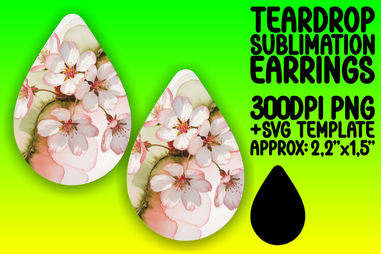 Unique Teardrop Earrings Sublimation Design , Flowers example image 1