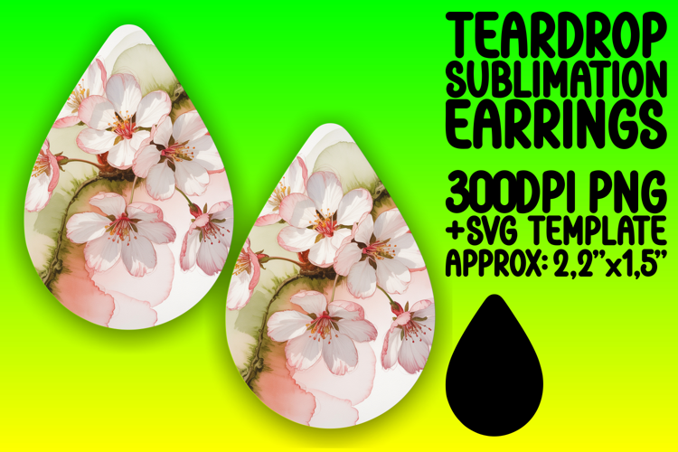 Unique Teardrop Earrings Sublimation Design , Flowers