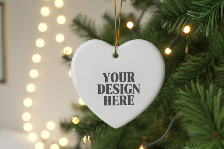 Christmas Love Heart Ornament Mockup | Holiday Hanging