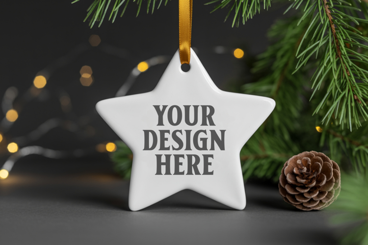 Christmas Star Ceramic Ornament Mockup | Cozy Boho Holiday D