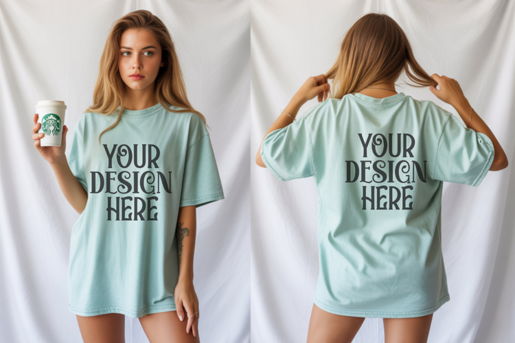Comfort Colors 1717 Chalky Mint Front   back T shirt mockups