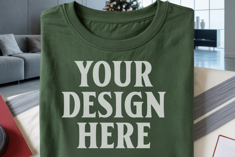 Christmas Comfort Colors 1717 Moss T-Shirt Mockup Real