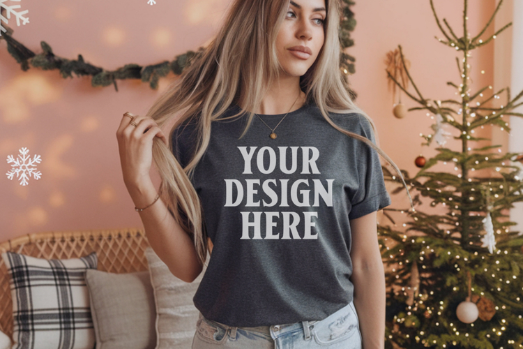 Comfort Colors 1717 Pepper Christmas T-Shirt Mockup, Boho