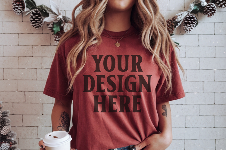 Christmas Comfort Colors 1717 Crimson TShirt Mockup, CC 1717