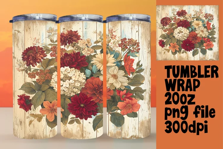Timeless Vintage Flower Tumbler Wrap - 20oz Elegance