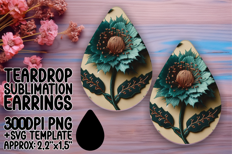 Fresh Teardrop Earrings Artwork PNG , 3D Flower