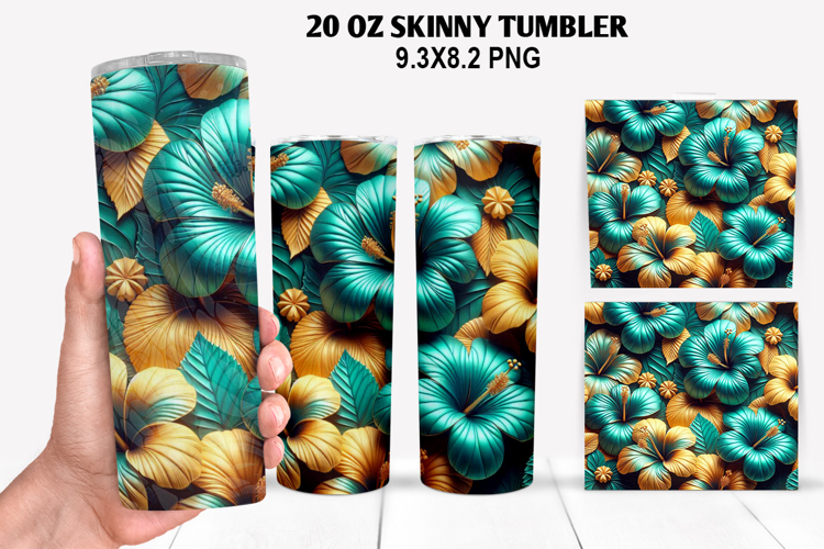 3D Flower Skinny Tumbler 20oz Wrap Design,Flowers Tumble PNG