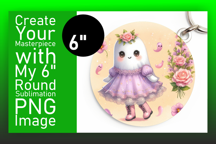 Whimsical Circle Design Keychain Template , Cute Ghost